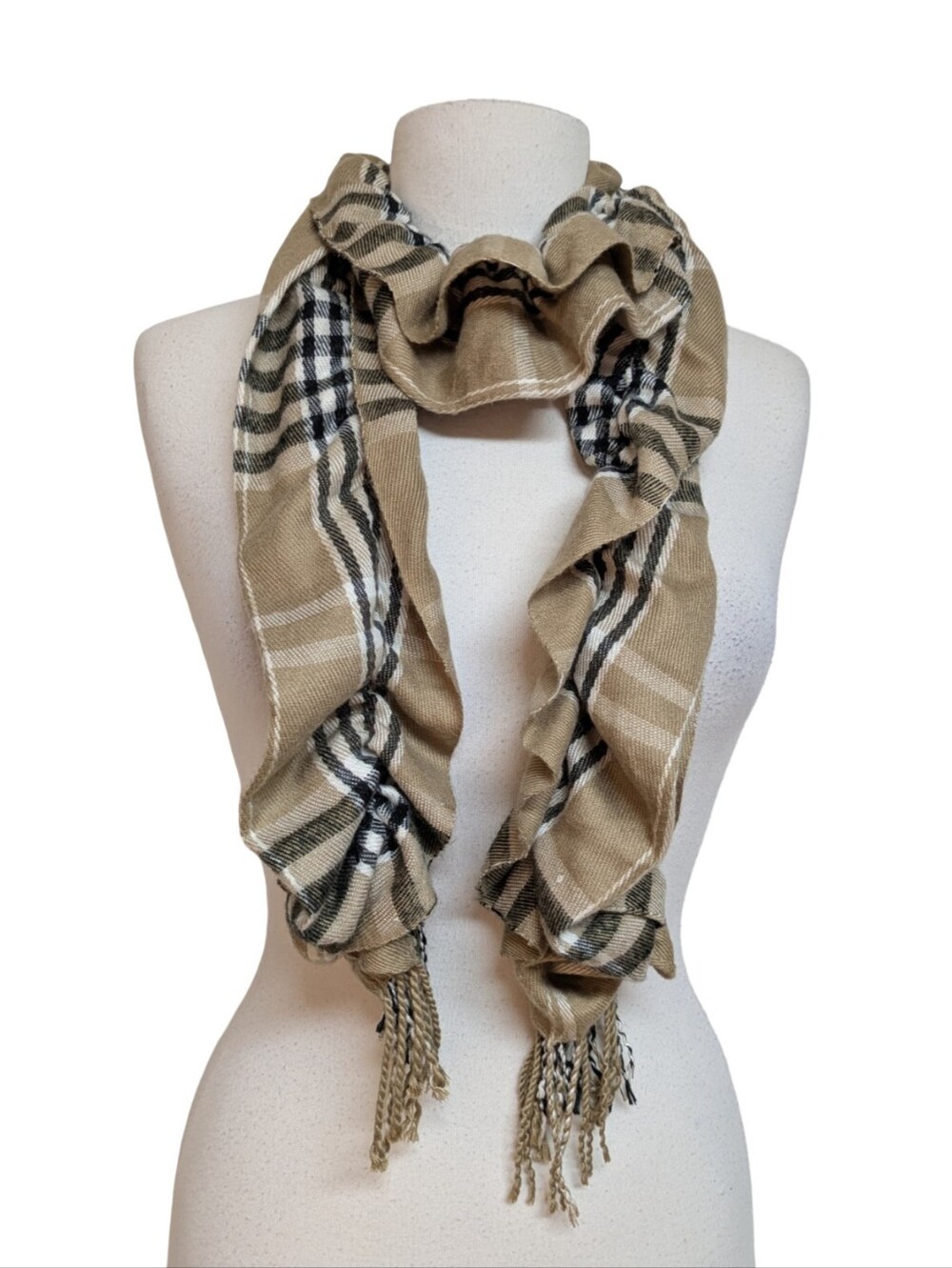 Ruffled Layered Check Print RW&CO Fringe Long Scarf